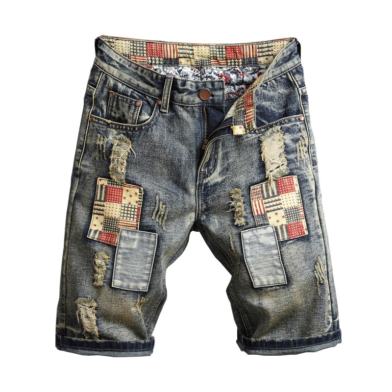 

Straight Ripped Jeans Shorts Men Summer Brand New Mens Stretch Short Jeans Casual Streetwear Elastic Biker Denim Shorts, White;black