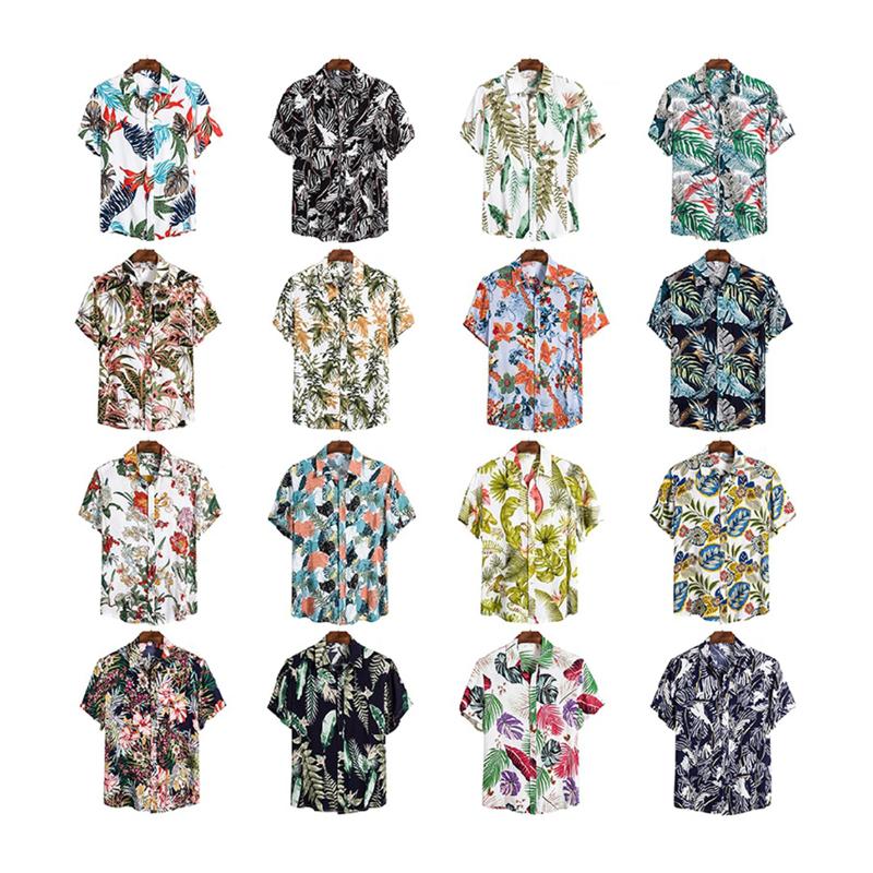 

2021 Fashion Men's Hawaiian Shirts Short Sleeve Summer Casual Shirt Button Floral Pattern Beach Holiday Tree Print Top 8 Colors