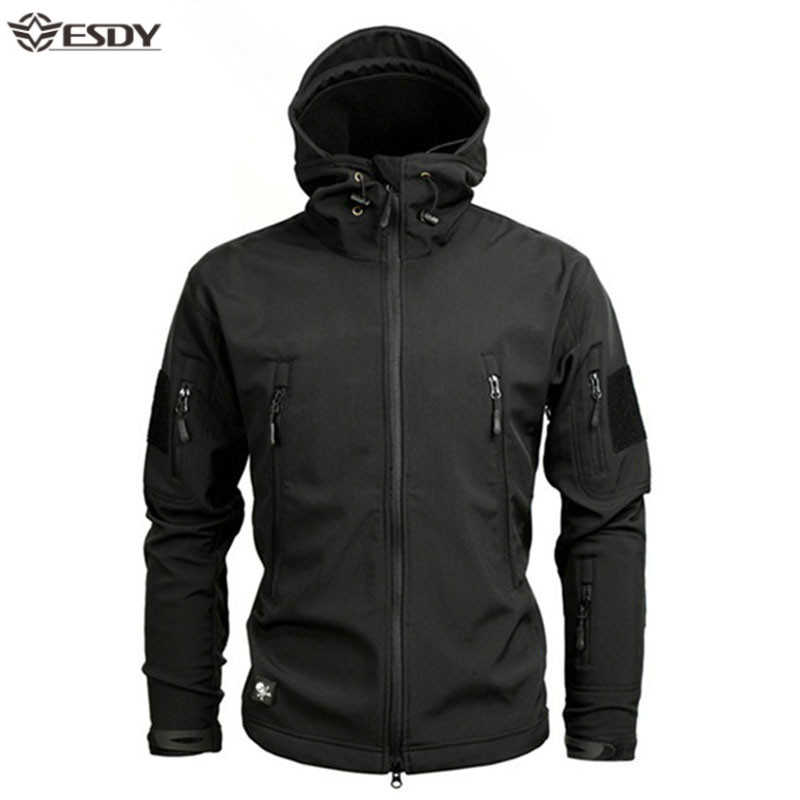 

Shark Soft Shell Military Tactical Jacket Men Waterproof Warm Windbreaker US Army Clothing Winter Big Size Men Camouflage Jacket, Black