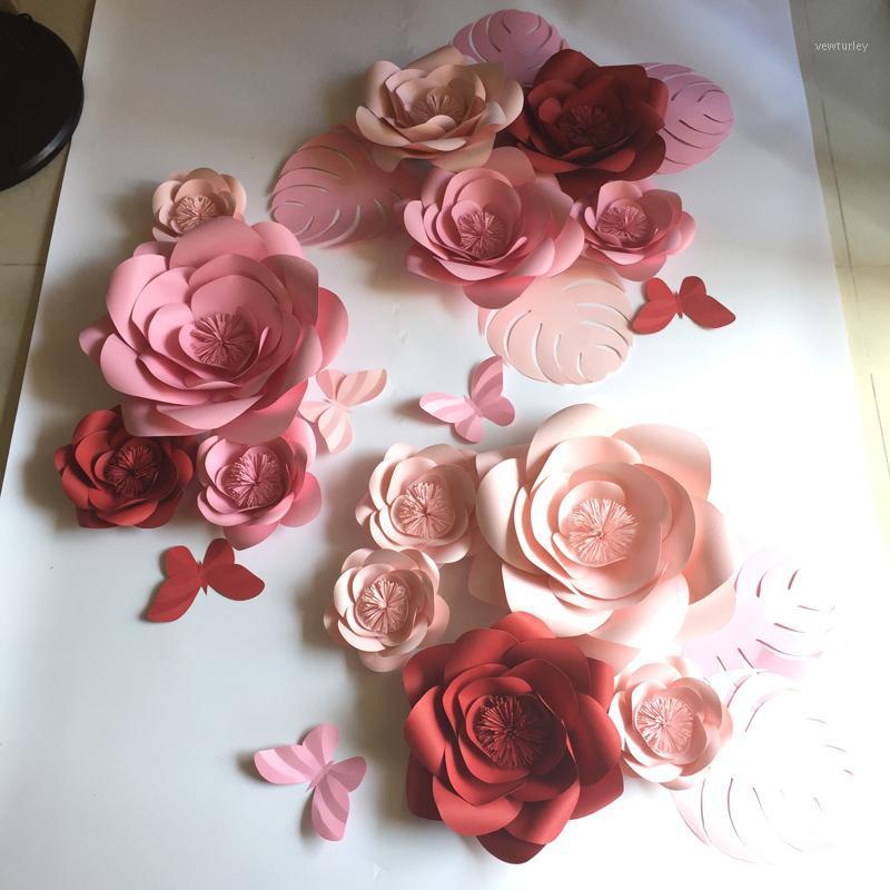 

13pcs Giant Paper Flowers+5pcs Butterfly+ 6pcs leaves Showcase Wedding Backdrops Props Baby Room Decor flores artificiais para1, Custom order