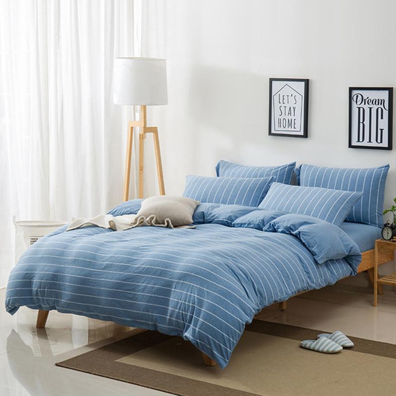 

100% Tianzhu Cotton Knitted Bedding Set Striped Style Bed Sheet Duvet Cover Pillowcase Kit, 013