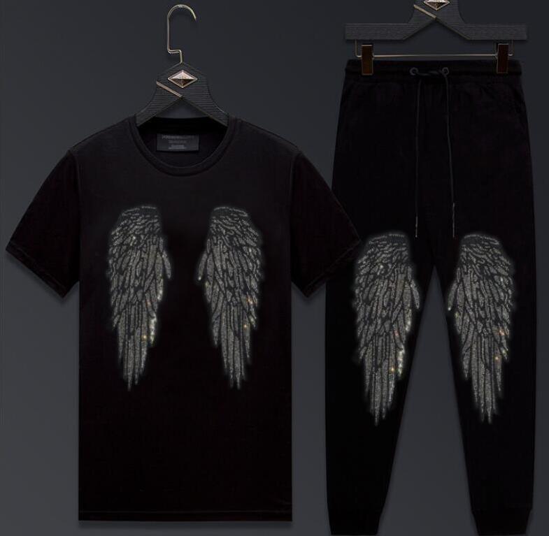 

2021 New Tracksuit Men Two Pieces Set Summer Diamond Stone Causal Mens Clothing Male Short Sleeve Tshirt+pant Dyex, Blue