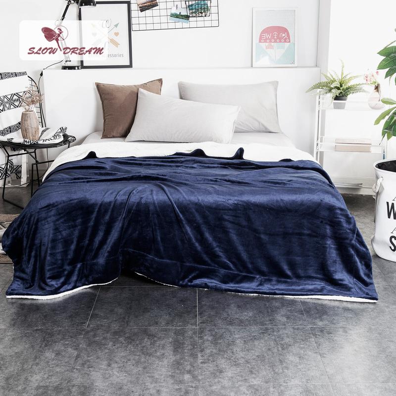 

Slowdream Hot Sale Thick Sherpa Throw Blue Blanket Weighted Flannel Fleece Blanket Queen King Adult Summer For Bed Or Couch 1PCS