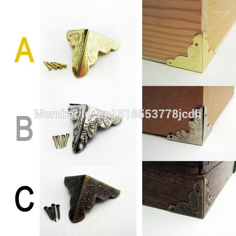 

Wholesale- 12pc Decorative Antique Brass Golden Silvery Jewelry Chest Wine Box Wooden Case furniture Iron Metal Corner Guard Nail1