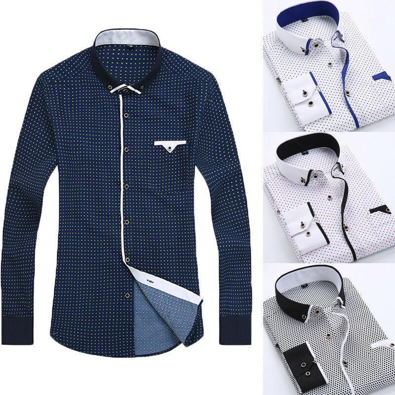 

New Fashion Men Luxury Stylish Casual Slim Fit Shirt Casual Long Sleeve Dot Shirts1