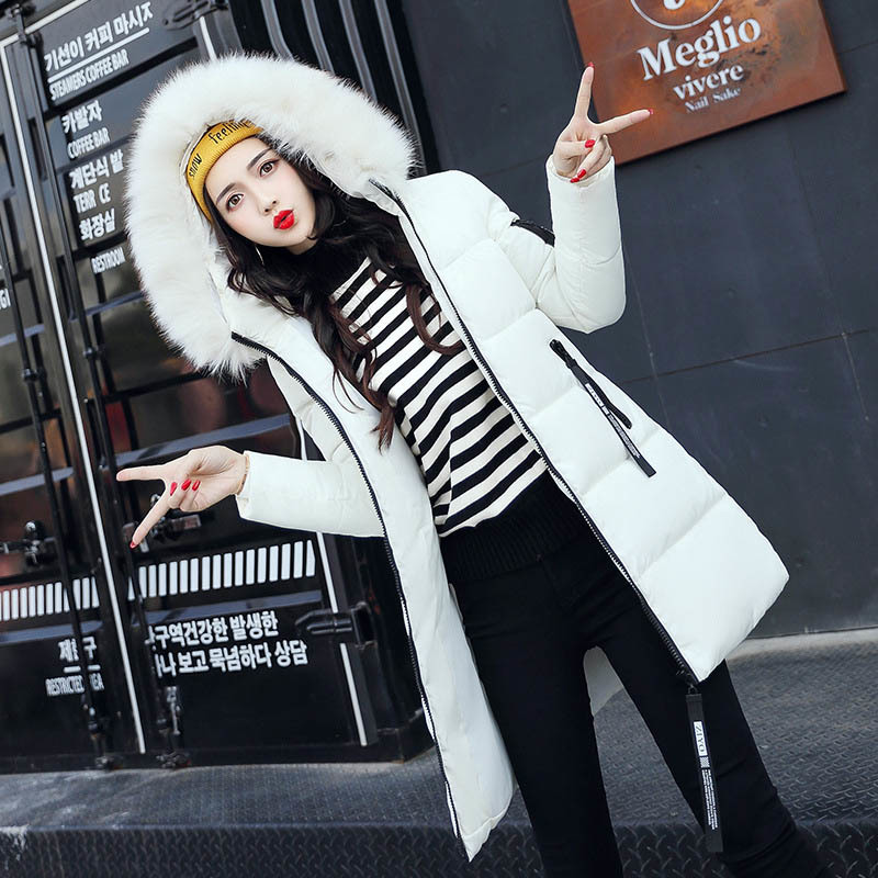 

Women of down coat 2020 winter fashion hood mid-long female hoodie cotton overcoat hot outerwear parkas CICC, White