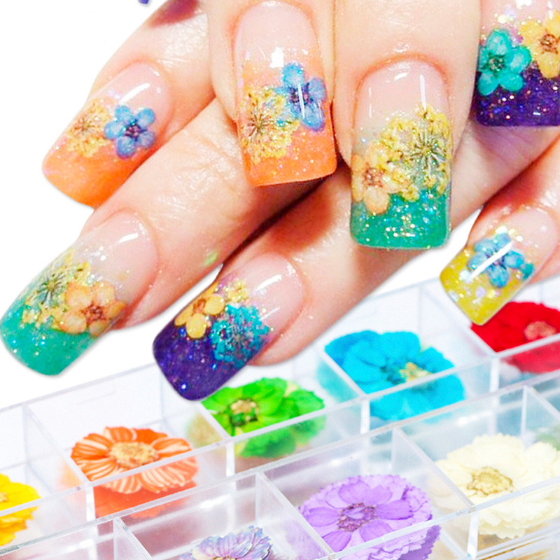 

3D Mix Dried Flowers Nail Decorations Natural Floral Sticker Dry Beauty Nails Art Decals UV Gel Polish Manicure Accessories, 1set=1box