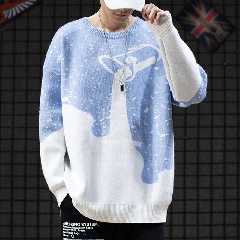 

Fashion Casual Comfortable Pullover Thick Sweater Male Snowflake Knittwear Harajuku Hip Hop Tops 2020 Winter Streetwear Casual, Black