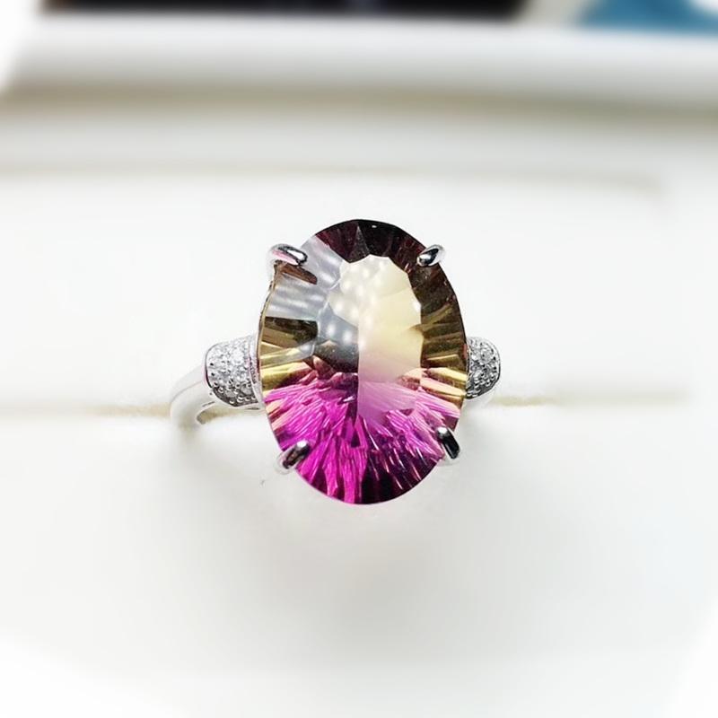 

Cluster Rings Ametrine Oval Big Ring Per Jewelry 10*14mm 6.5ct Gemstone 925 Sterling Silver Fine Women J291902, Golden;silver
