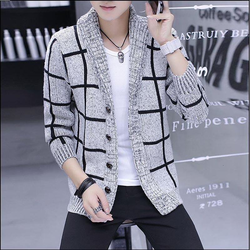 

2021 New Autumn Winter Cardigan v Neck Sweatercoat Men Cardigans Slim Cashmere Striped Knitted Mens Sweaters Uhzs, Blue