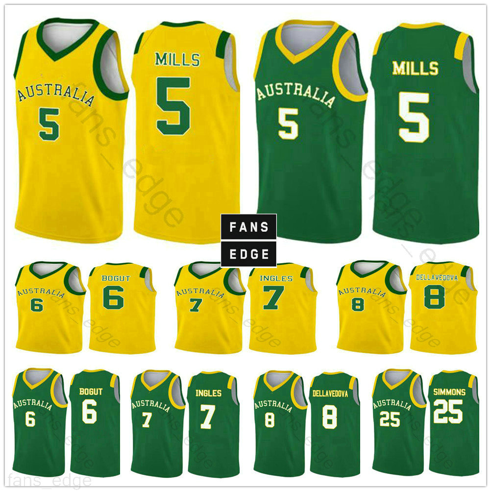 

2019 World Cup Team Australia Basketball Jerseys 5 Patty Mills 12 Aron Baynes 8 Matthew Dellavedova 6 Andrew Bogut Custom Printed Shirt, Green