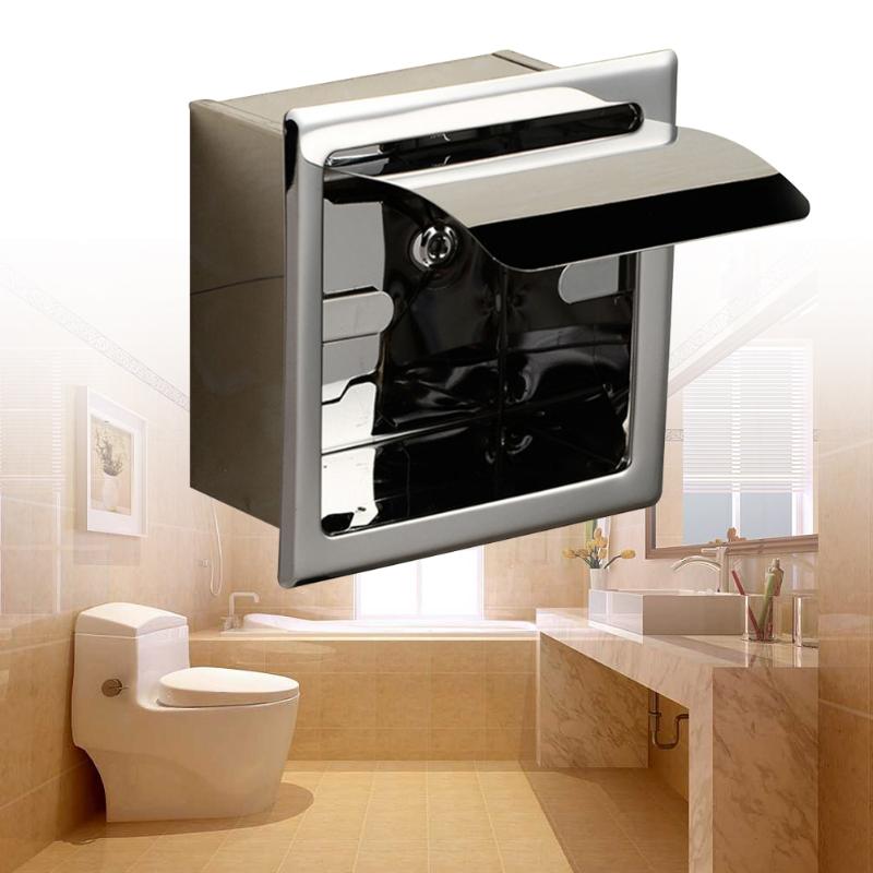 

Practical Toilet Paper Holder Restaurant Hotel Stainless Steel Wall Mounted Home Chrome Kitchen Waterproof Square Roll Stand