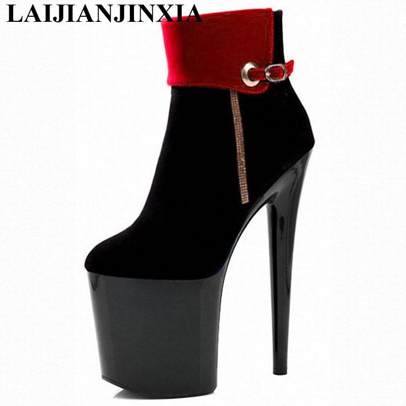 

LAIJIANJINXIA 2020 Real Botas Mujer New Arrived Sexy Ladies 20cm Ultra High Heel Shoes Side Zipper Lace-up Women Ankle Boots, Blue