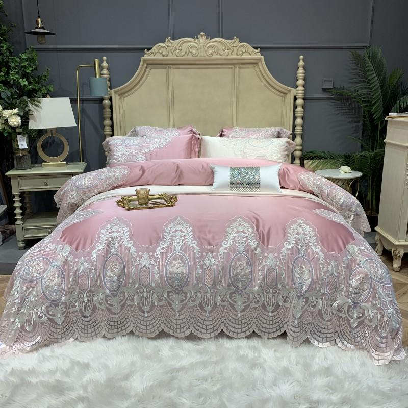 

Luxury Premium Soft Silky Egyptian Cotton Europe Princess Duvet Bedspread/Bed Bedding Set Sheet Pillowcases Lace Wedding Cover