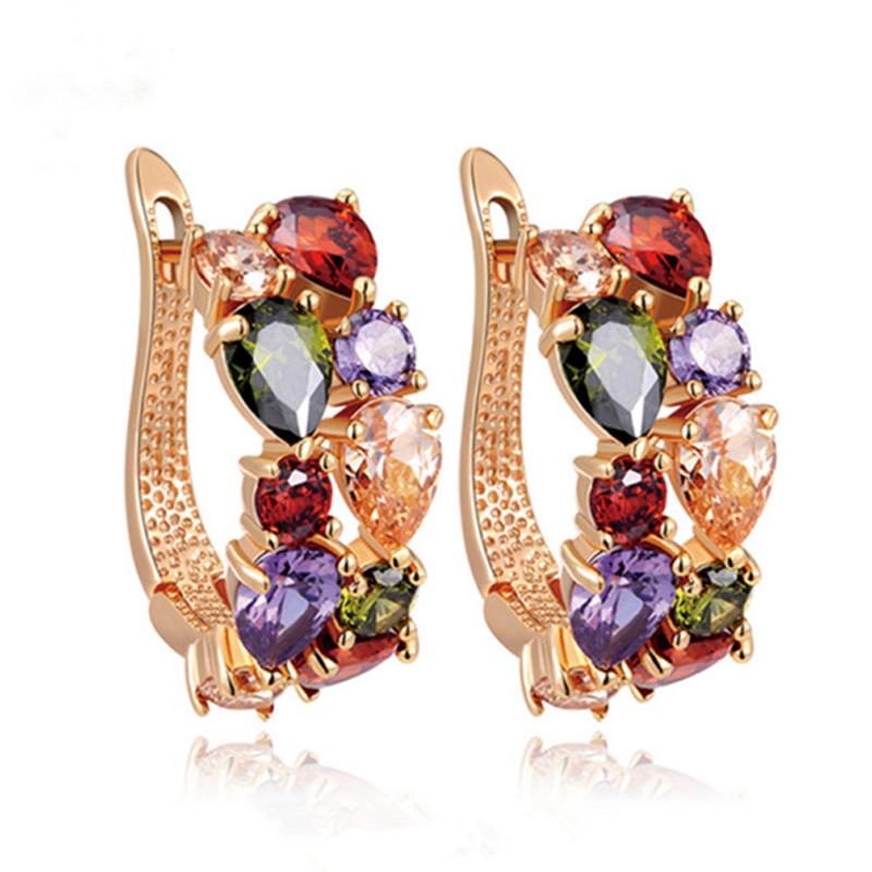 

Rose/White Gold Color High Quality + Cubic Zirconia CZ Cluster Hoop Earrings for Women Fashion Jewelry Bijoux