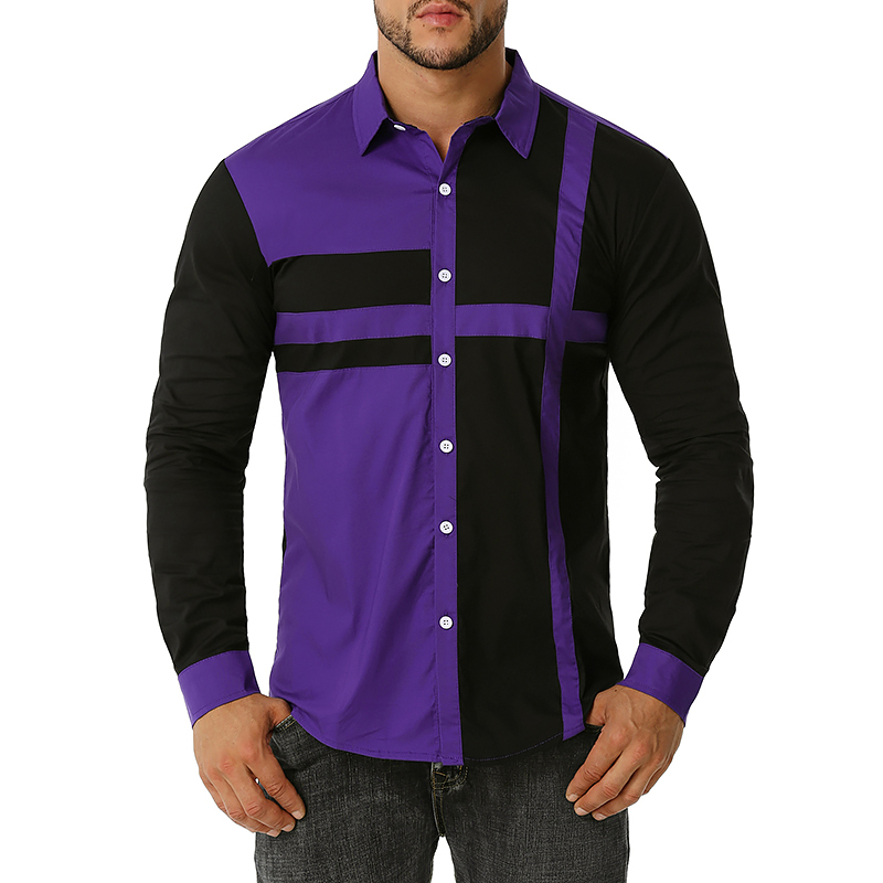 

Men 100% Cotton Patchwork Shirt High Quality Men Long Sleeve Shirt Men Social Casual Shirt Male Streetwear Top, Gray