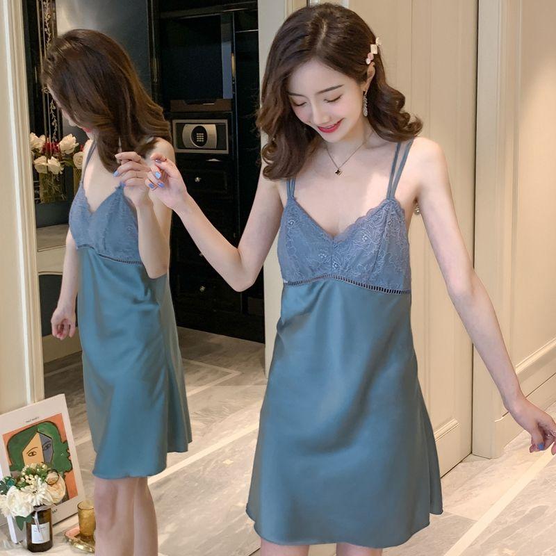 

Sexy Lingerie Silk Lace Paddad Push-Up Dress Babydoll Nightdress Plus Size Nightgown Soft Solid Sleepwear 2020 Women, Green