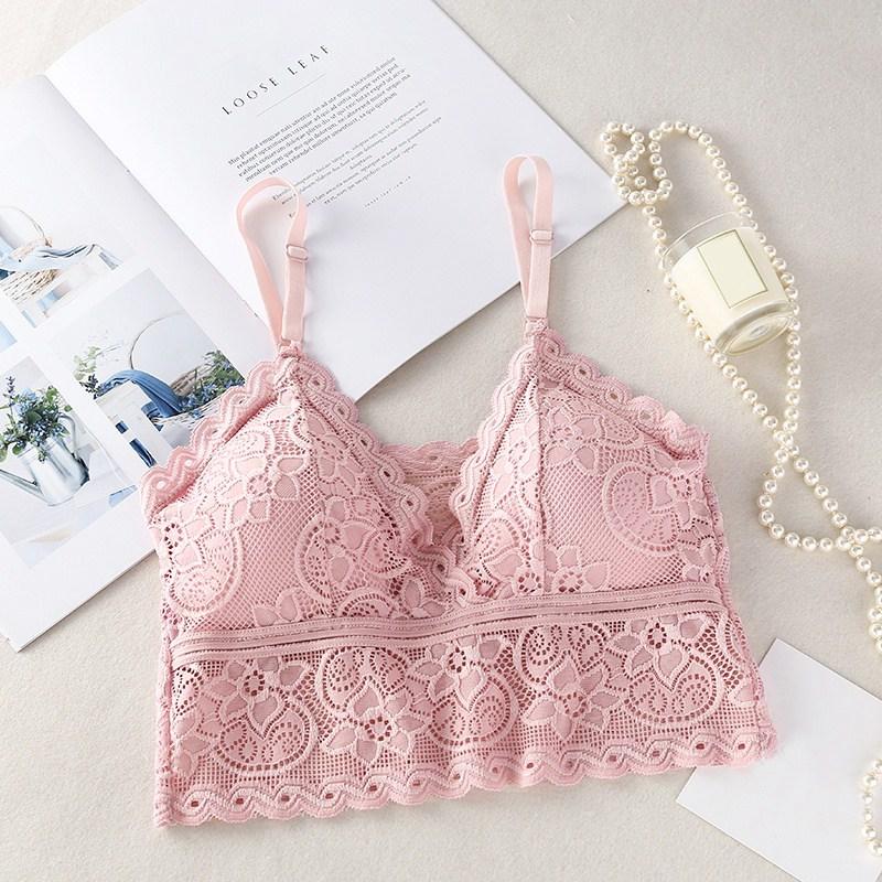 

Camisoles & Tanks Fashion Women Wireless Bra Padded Bralette Deep V Lace Bras Summer Crop Top Embroidery Floral Tank Corset Pink Color