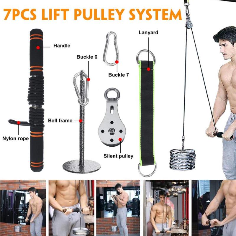 

7pcs DIY Fitness Pulley Cable Rope Attachment System Loading Pin Lifting Arm Biceps Triceps Hand Strength Gym Training Equipment