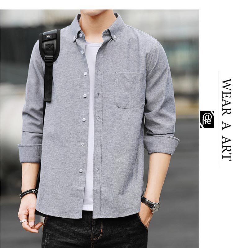 

NEW Fashion Mature Polo Loose Fit Shirts Men Black White Simple Popular Mens Dress Shirts Long Sleeved Business Casual Shirts Males Top Hot, Blue