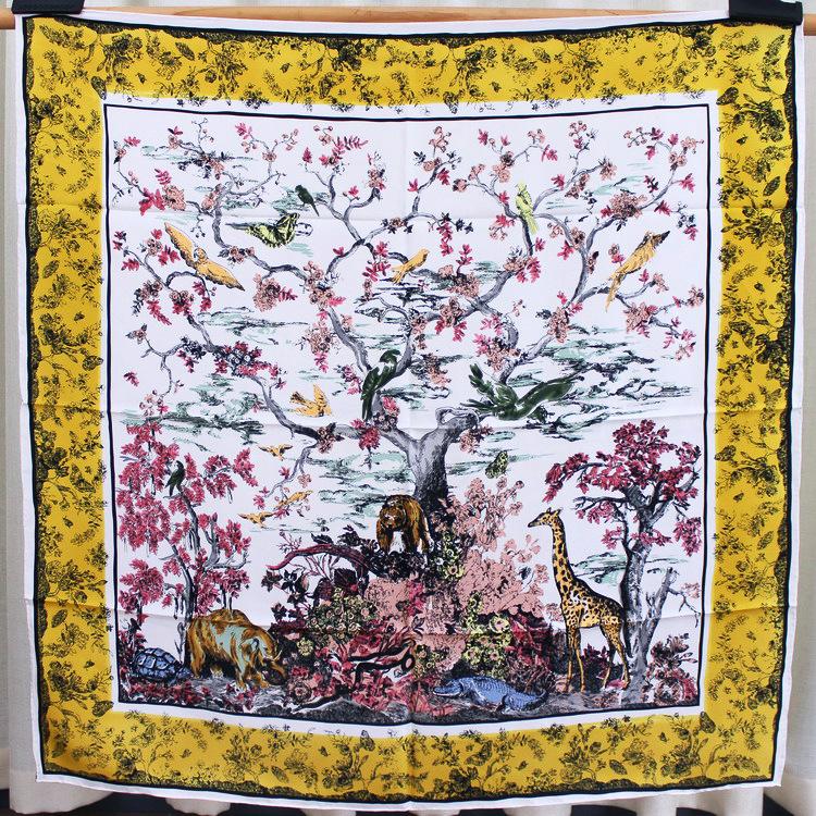 

A Lively Animal Party Scarf Shawl Pure Silk Neck Wear Accessory Square Scarves New Fashion Multi-use 88*88cm FJ144
