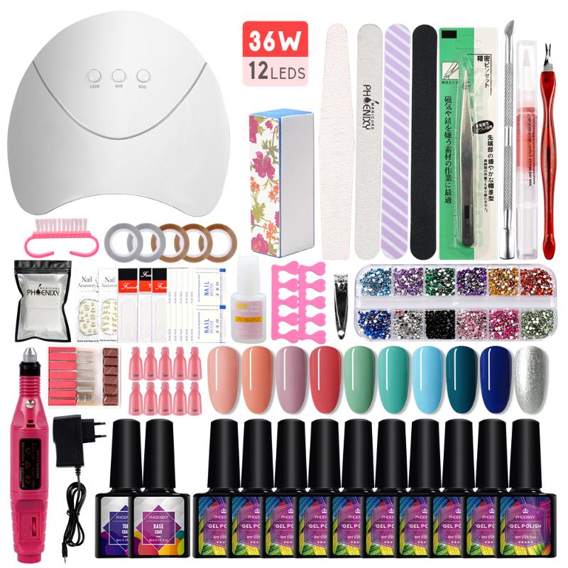 

36W UV LED Nail Dryer Lamp With 10PCS Soak Off Nail Gel Polish Kit Art Tools Kit Cuticle Remover Set