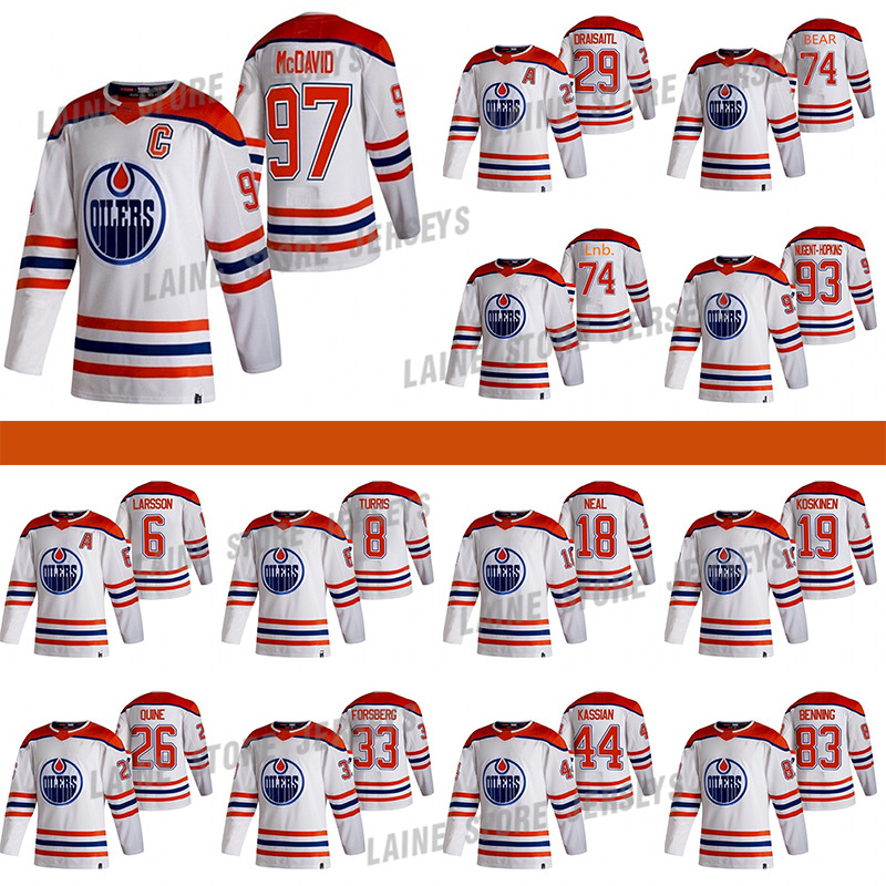 

Edmonton Oilers 2020-21 Reverse Retro Jersey 97 Connor McDavid 29 Leon Draisaitl 74 Lnb 74 Ethan Bear Hockey Jerseys, White