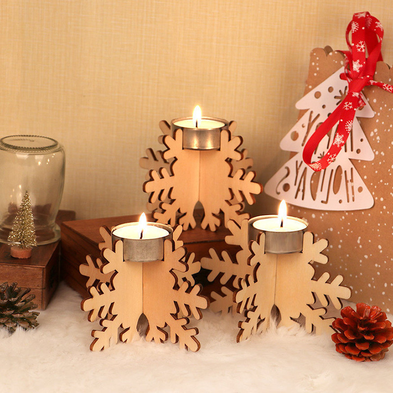 

Wooden Christmas Candle Holder Set 12pcs/set Candlestick Building Block Holiday Party Wooden Diy Candle Holder Decor Wholesale