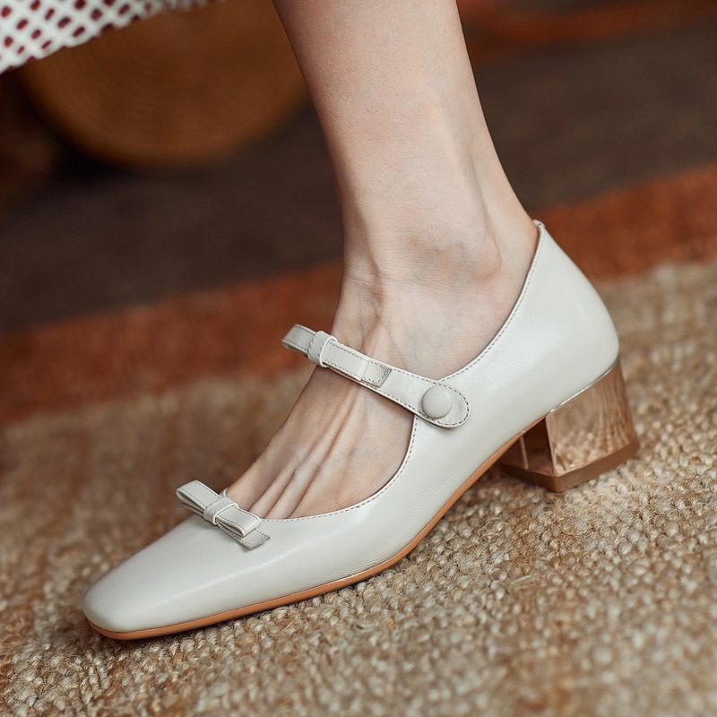 

2021 Spring New Arrival Female Leather Heels Elegant Woman Shoes Party Lady Casu 41 W92q, Beige white