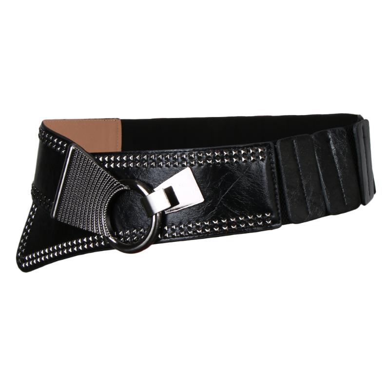 

Women's Fashion Vintage Wide Elastic Stretch Waist Belt With Rivets, As pic