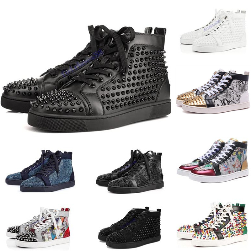 

new 2019 Red Bottoms shoes Men Women Studded Spikes platform sneakers vintage Genuine Leather casual rivet Sneaker size36-46, Shoelace