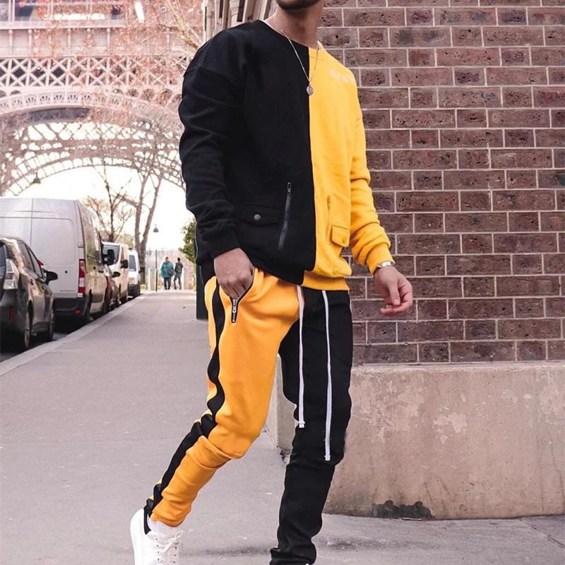 

2 Pieces Set Long Sleeve Hoodies Sweatshirt Sports Set Gyms Clothes Men Sports Suit Training Men Hoodies+Pants Sets, White