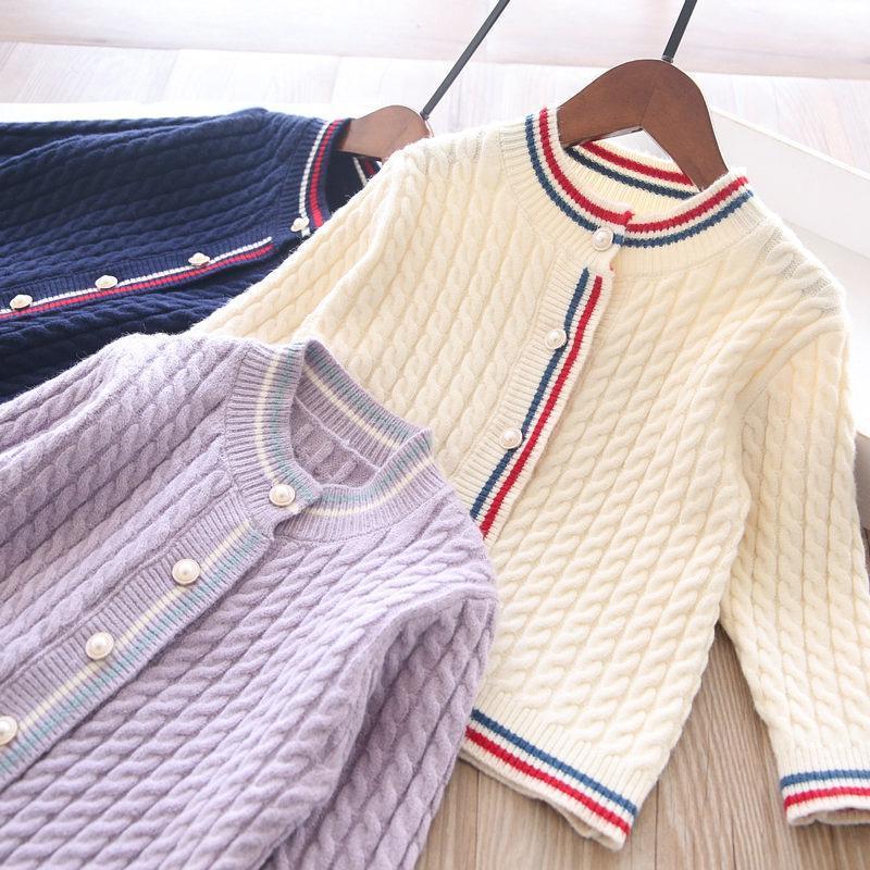 

Girls' Striped Crew Neck Cardigan In Spring 20211, Purple