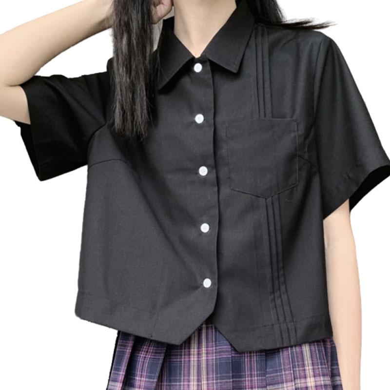 

Women' Spring Summer Style Blouse Shirt Women' Short Sleeve Solid Color Button Pockets Casual Loose Tops SP957, Black