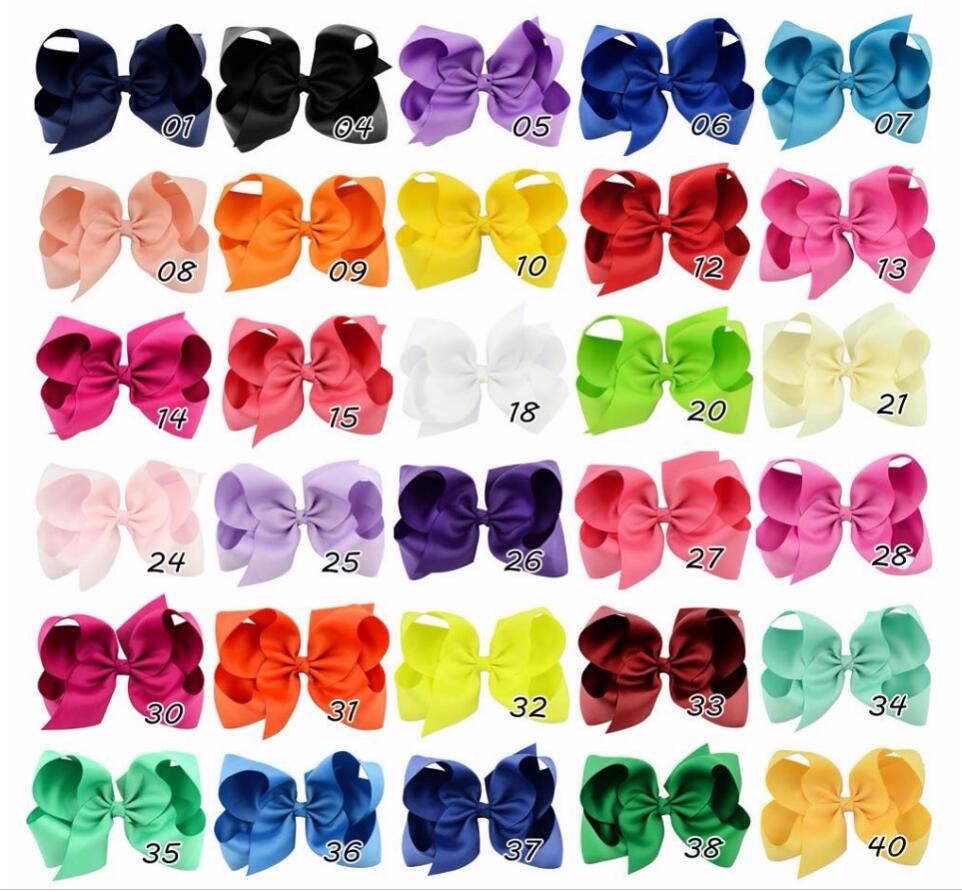 

6 Inch 40 Colorful Kids Girls Big Solid Ribbon Hair Bow Clips With Large Hairpins Boutique Hairclips Hair Accessories 25pcs/
