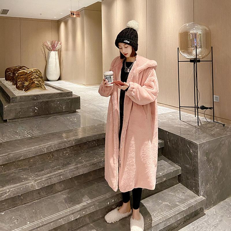 

Winter Jacket Women 2020 Hooded Faux Lamb Fur Coat Warm Thick Fashion Loose Plush Ladies Coat Faux Fur Jacket Long Women, Pink