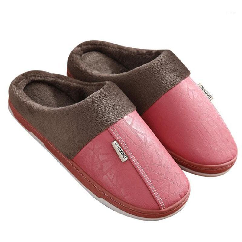 

Winter slippers women plush faux leather home shoes for women outside warm furry slippers non-slip house floor slipper1, Red