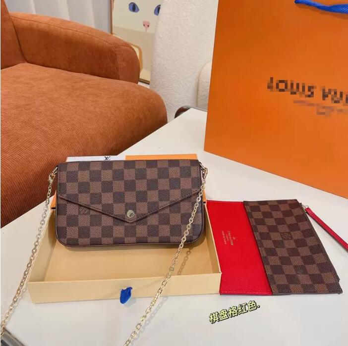 

Louise's Viuton's vutton's LVS designer bag ppchette felicie Three pieces in one Envelope bag leather crossbody package chain