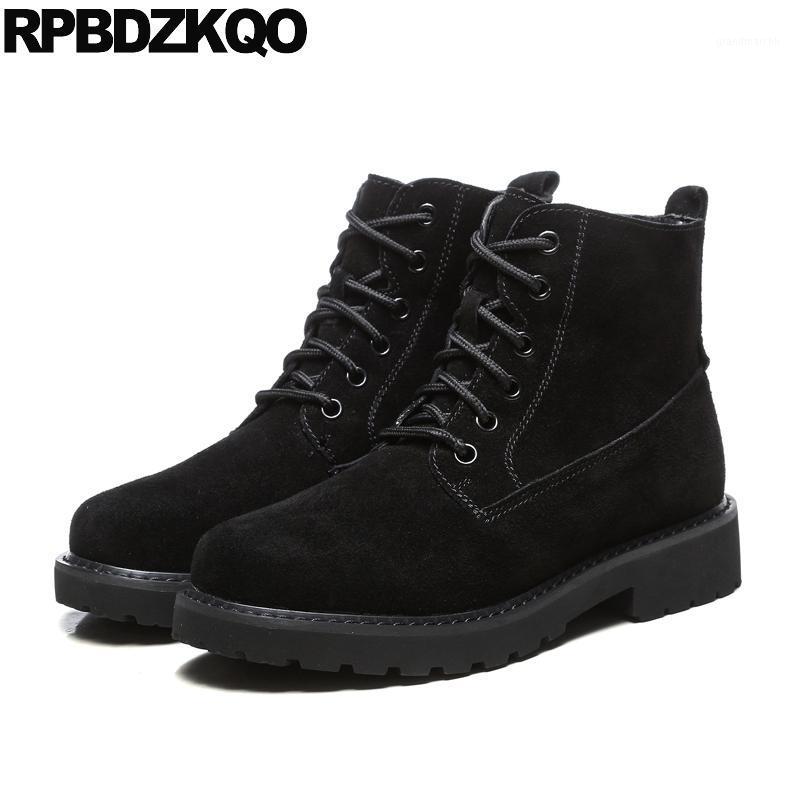 

lace up flat winter fashion boots fur combat elegant booties black round toe designer shoes women luxury 2020 suede1