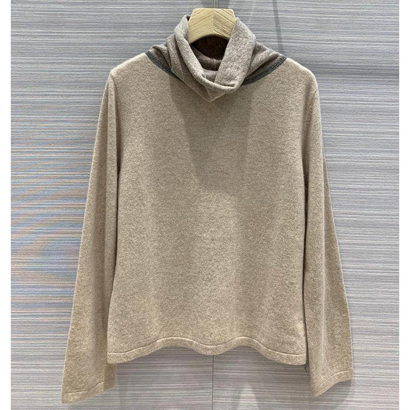 

Designer Sweater for Women High Quality 100% Cashmere Turtleneck Long Sleeve Pullovers Soft Sweaters for Lady 2020, Khaki