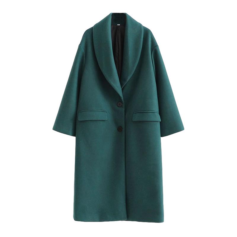 

CSMDTYJL Women Green Fashion Elegant Warm Woolen Coat Pockets Female Outerwear Chic Blends Long Overcoat, Turquoise