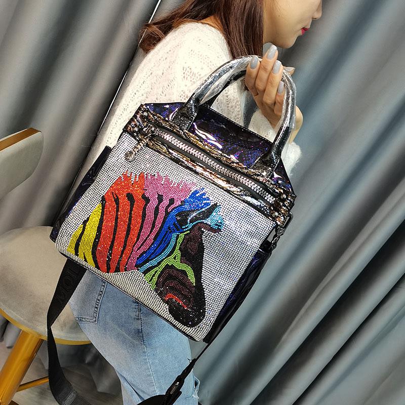 

Luxury Purses and Handbags Women Rhinestone Colorful Horse Head Over Shoulder Bag PU Leather Bolso Grande Mujer, Black