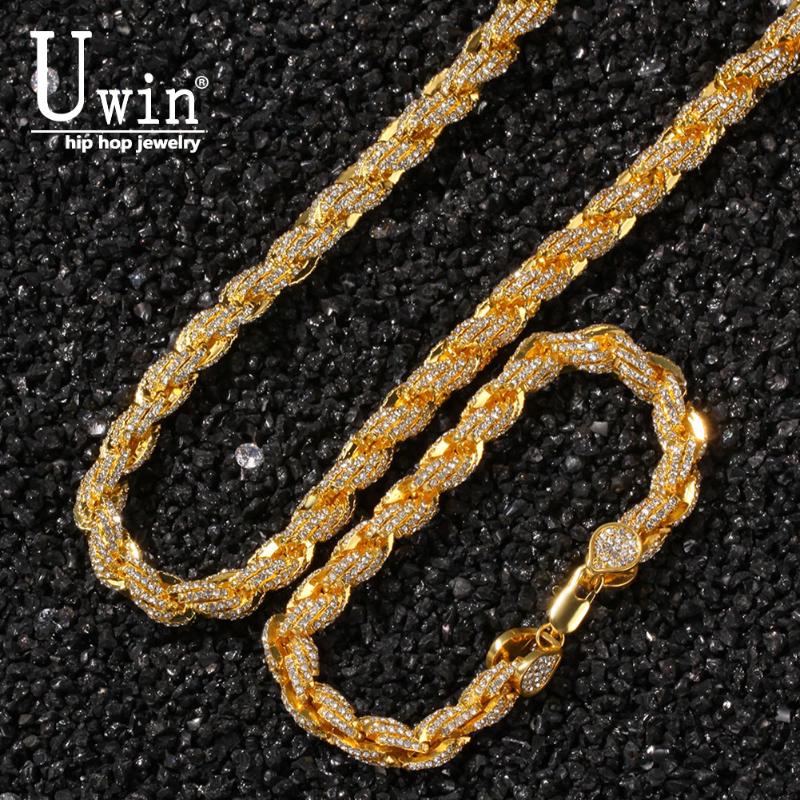 

Uwin 9mm Iece Out Rope Chain Necklaces & Bracelets Full Rhinestones Bling Biling Fashion Hiphop Jewelry