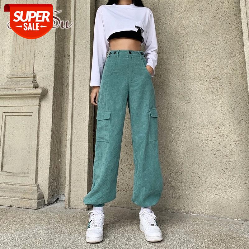 

ArtSu Casual Autumn Green Corduroy Harem Pants Pocket Vintage High Waist Long Trousers Ladies Fashion Skinny Joggers PA52403 #UN45, Black;white
