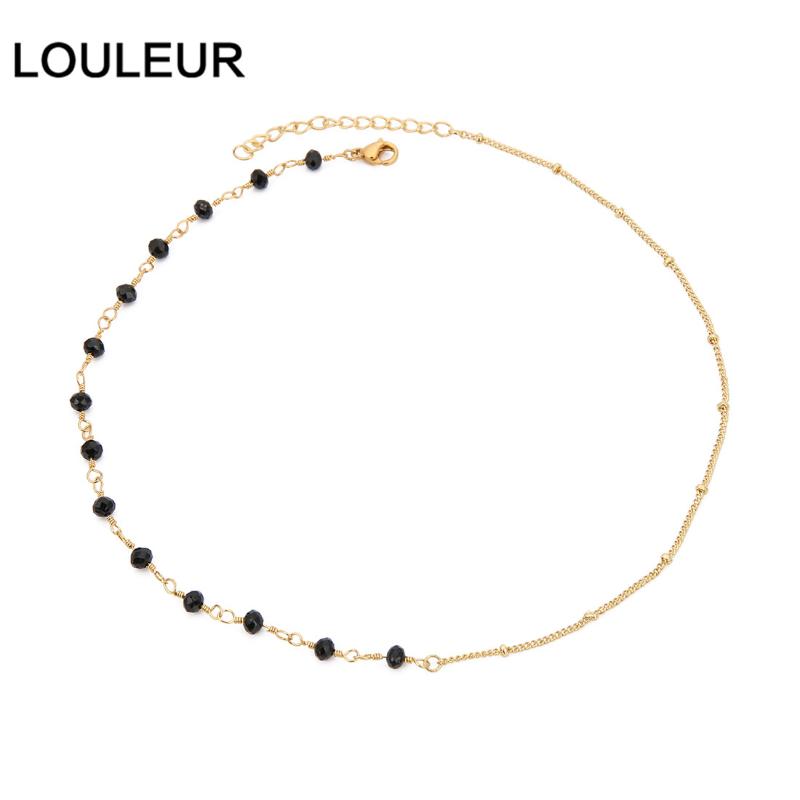 

Vintage Gold Chain Short Choker Necklace For Women Black White Resin Beads Statement Necklace Korean Jewelry