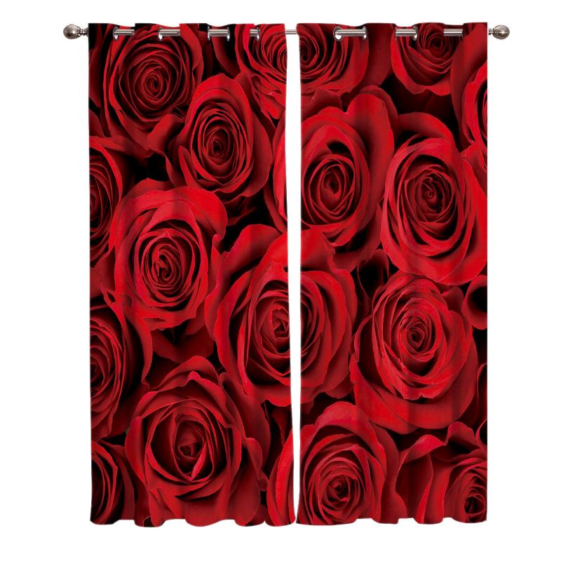 

Red Rose Flower Window Treatments Curtains Valance Room Curtains Window Indoor Kids Room Curtain Curtain Panels, As pic