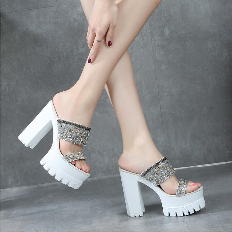 

2020 Women's Slippers Sequined Sequins, Fish's Mouth Shoes Shoes, Stilettos, Ydkd, White