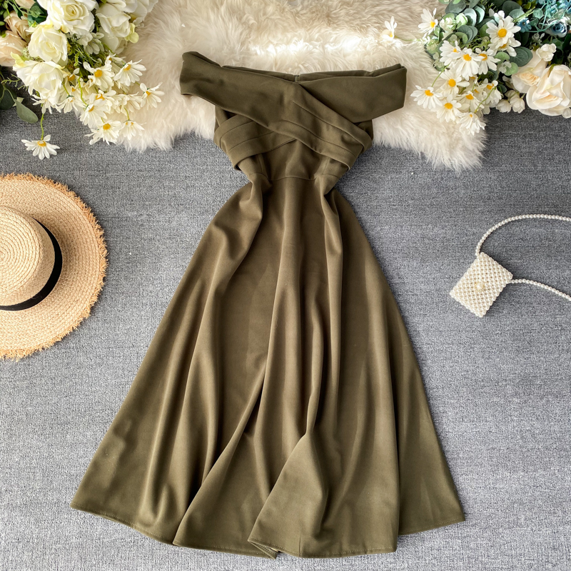 

Out of Shoulder As a Female Feast Zipper the Midi Line Dressed 2021 Spring Will See Banquet Elegant Dresses Pc1t, Red