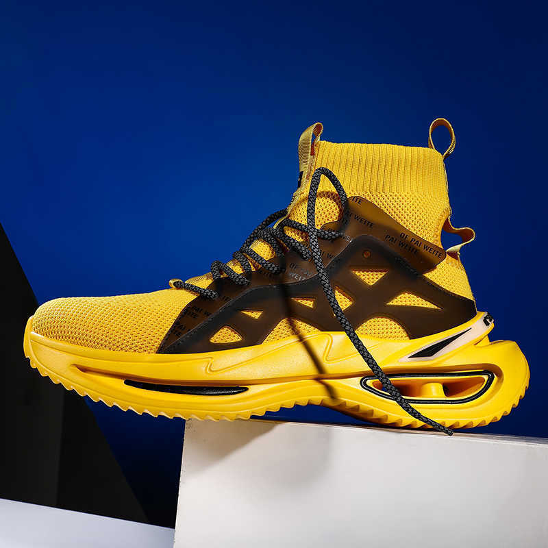 

Chunky Sneakers Comfortable High Top Socks Men's Shoes Platform Sports Running Shoes Yellow Big Size 39-46 Support Dropshipping, White