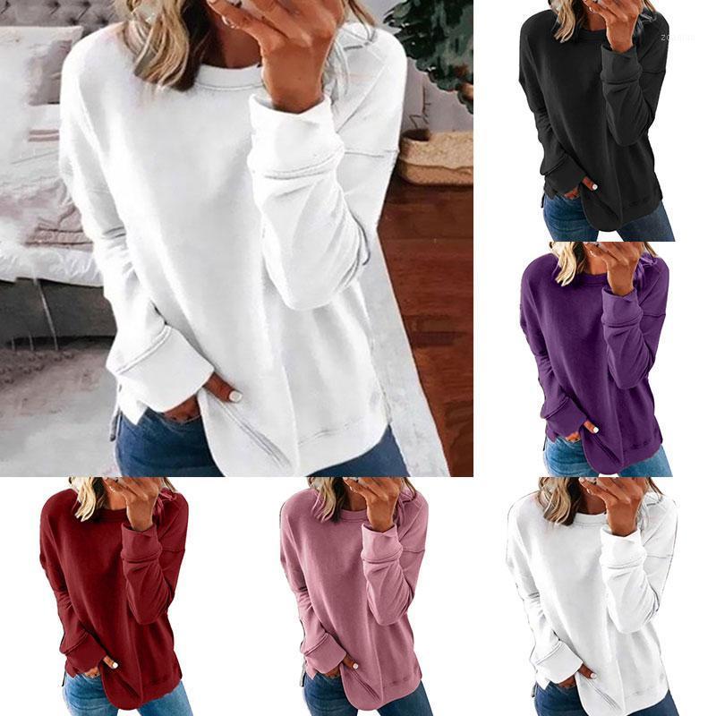

Fall Winter Women Casual Round Neck Loose Fitting Solid Color Long Sleeves T Shirt For Women Fashion Female Loose T-Shirt1, Black